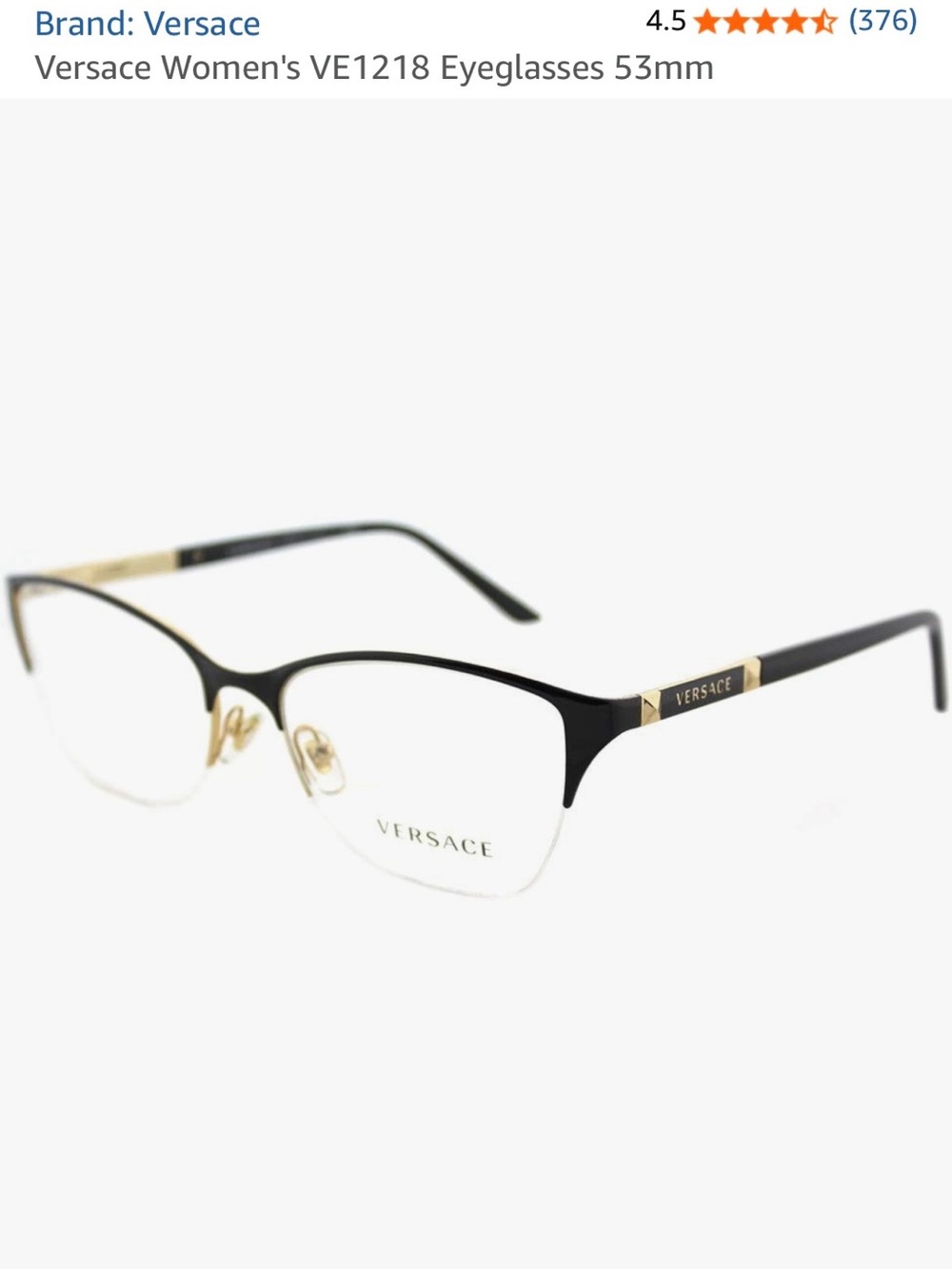 Versace Black and Gold Semi-Rim Cat-Eye Women's Glasses